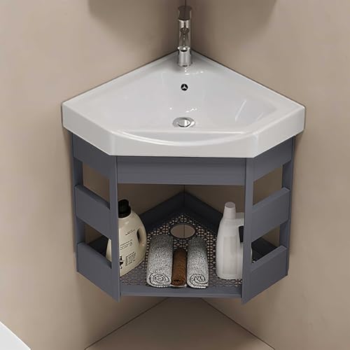 Hynbdes Wandmontiertes Keramikwaschbecken,Badezimmer-Eckwaschbecken,Eckwaschbecken Mit Unterschrank,Wandwaschbecken Hängewaschbecken Wandschrank-Set Für Kleine Räume Grau-38 * 38 von Hynbdes