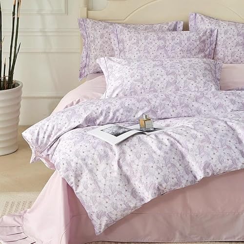 Hynyjxjy Lila,2m, 4 Teiliges Queensize Bettwäsche Set Bettwäsche Kollektion Mit Print 100% Baumwolle Für Die Schlafzimmerdekoration Extra Weich, Knitterfrei, Farbecht Und Schmutzabweisend von Hynyjxjy