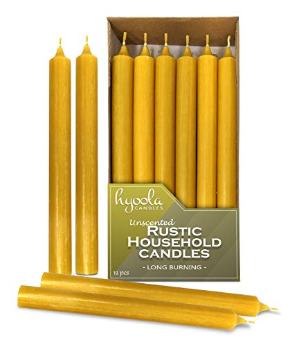 Hyoola 25 cm Stabkerzen - 12er Pack - Gelb - Unparfümierte Tafelkerzen - Kerzen Lange Brenndauer von Hyoola