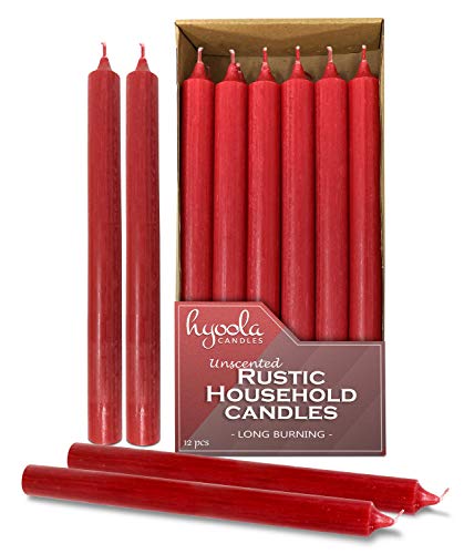 Hyoola 25 cm Stabkerzen - 12er Pack - Rot - Unparfümierte Tafelkerzen - Kerzen Lange Brenndauer von Hyoola