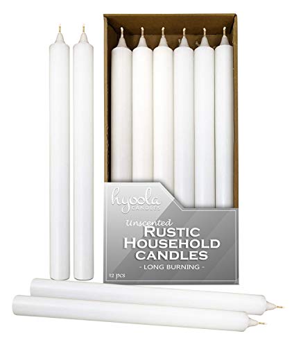 Hyoola 25 cm Stabkerzen - 12er Pack - Weiß - Unparfümierte Tafelkerzen - Kerzen Lange Brenndauer von Hyoola