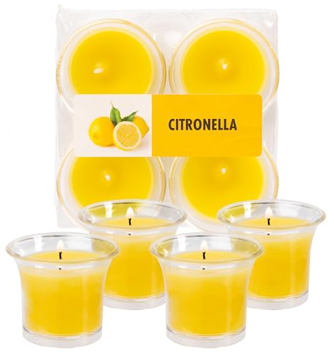 Hyoola Duftende Votivkerzen in Durchsichtigem Behälter - Votivkerzen mit Duft nach Citronella - 12 Stunden Brenndauer - 4 Stück Duftkerzen - in Europa Hergestellt von Hyoola