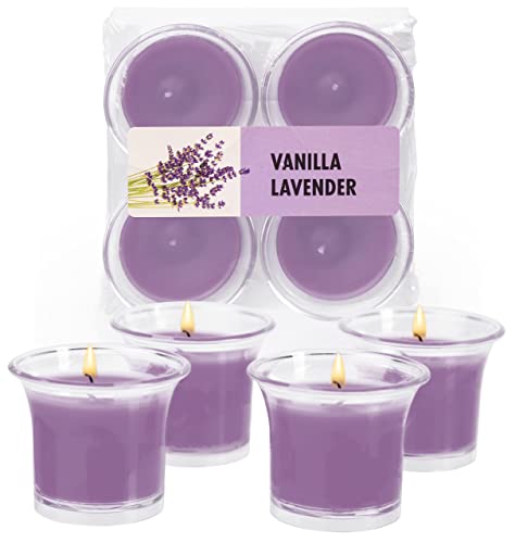 Hyoola Duftende Votivkerzen in Durchsichtigem Behälter - Votivkerzen mit Duft nach Vanille-Lavendel - 12 Stunden Brenndauer - 4 Stück Duftkerzen - in Europa Hergestellt von Hyoola