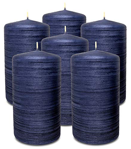 Hyoola Gebürstetes Metallic Stumpenkerzen - Kerzen Blau 6er-Pack - Stumpenkerzen Mitternachtsblau - Dekorative Stumpenkerzen Groß Hergestellt in EU - Kerzen Lange Brenndauer - 7 cm x 13 cm von Hyoola