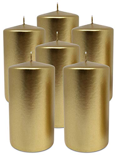 Hyoola Metallic Stumpenkerzen - Kerzen Gold 6er-Pack - Stumpenkerzen Gold - Dekorative Stumpenkerzen Groß Hergestellt in EU - Kerzen Lange Brenndauer - 7 cm x 13 cm von Hyoola