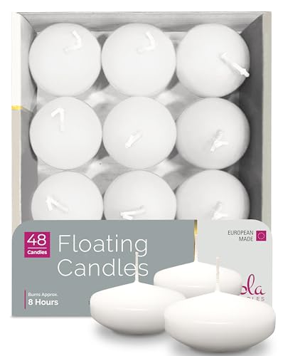 Hyoola Premium Schwimmkerzen in Weiß, Packung mit 48 Stück - Brenndauer 8 Stunden - Schwimmende Kerzen mit 75 mm - In Europa Hergestellte Wasserkerzen von Hyoola