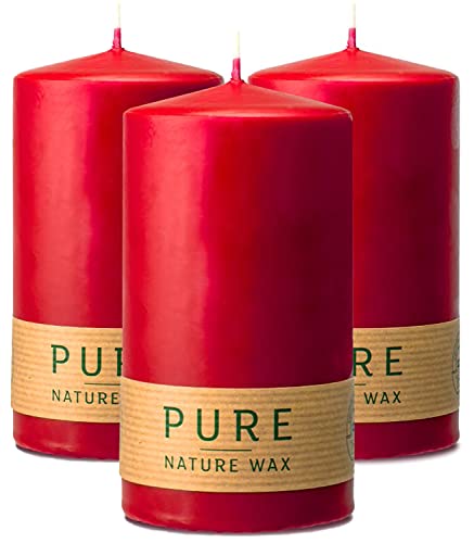 Hyoola Pure Natürliche Stumpenkerzen - Stumpen Kerzen aus 100% Natürlichem Wachs - Paraffinfrei - Ø 7 x 13 cm - Rote Kerzen Lange Brenndauer - 3er Pack von Hyoola