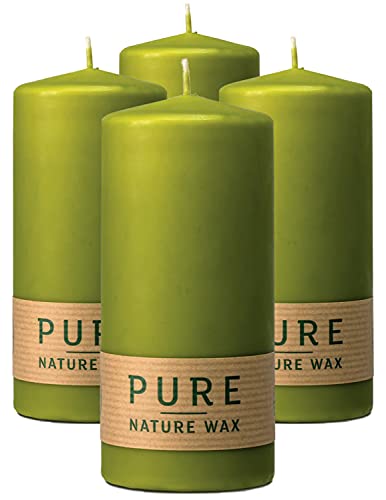 Hyoola Pure Natürliche Stumpenkerzen - Stumpen Kerzen aus 100% Natürlichem Wachs - Paraffinfrei - Ø 6 x 13 cm - Grüne Kerzen Lange Brenndauer - 4er Pack von Hyoola