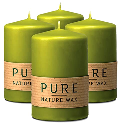 Hyoola Pure Natürliche Stumpenkerzen - Stumpen Kerzen aus 100% Natürlichem Wachs - Paraffinfrei - Ø 6 x 9 cm - Grüne Kerzen Lange Brenndauer - 4er Pack von Hyoola