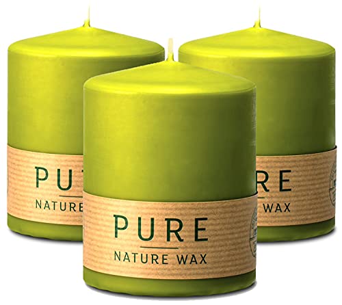 Hyoola Pure Natürliche Stumpenkerzen - Stumpen Kerzen aus 100% Natürlichem Wachs - Paraffinfrei - Ø 7 x 9 cm - Grüne Kerzen Lange Brenndauer - 3er Pack von Hyoola