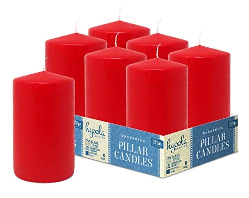 Hyoola Rote Stumpenkerzen 7,5 x 12,5 cm - Unparfümierte Stumpenkerzen Groß - 6er-Pack - Kerzen Lange Brenndauer Hergestellt in EU von Hyoola