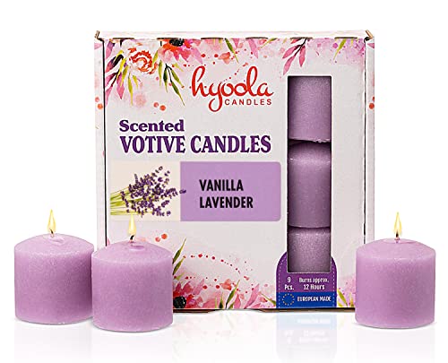 Hyoola Duftende Votivkerzen - Votivkerzen mit Duft nach Vanille-Lavendel - 12 Stunden Brenndauer - 9 Stück Duftkerzen - in Europa Hergestellt von Hyoola