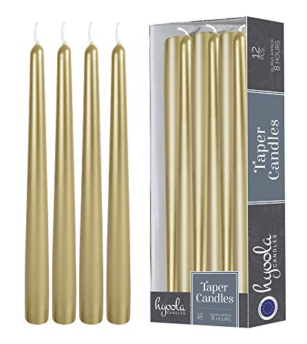 Hyoola Stabkerzen - 25 cm Metallisch Creme Gold, Tropffreie Tafelkerzen - Kerzen Lange Brenndauer 8 Stunden - 12er Pack von Hyoola