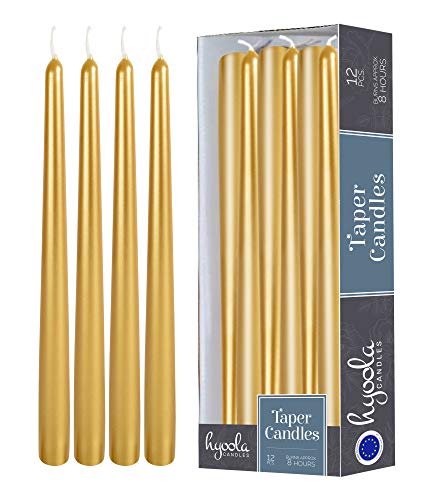 Hyoola Stabkerzen - 25 cm Metallisch Gold, Tropffreie Tafelkerzen - Kerzen Lange Brenndauer 8 Stunden - 12er Pack von Hyoola