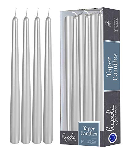 Hyoola Stabkerzen - 25 cm Metallisch Silber, Tropffreie Tafelkerzen - Kerzen Lange Brenndauer 8 Stunden - 12er Pack von Hyoola