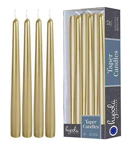 Hyoola Stabkerzen - 30 cm Metallisch Creme Gold, Tropffreie Tafelkerzen - Kerzen Lange Brenndauer 10 Stunden - 12er Pack von Hyoola