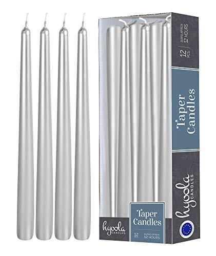 Hyoola Stabkerzen - 35 cm Metallisch Silber, Tropffreie Tafelkerzen - Kerzen Lange Brenndauer 12 Stunden - 12er Pack von Hyoola