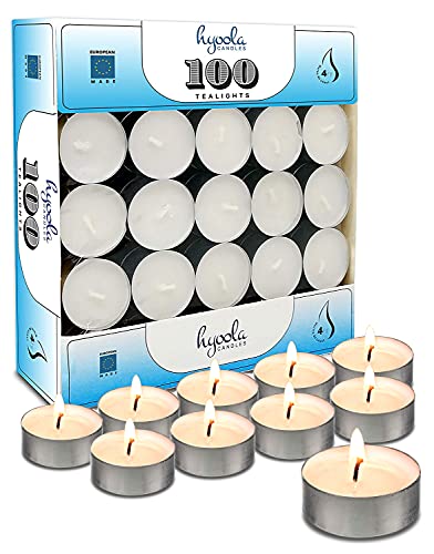 Hyoola Teelichter - Kerzen Großpackung mit 100 Stück - Teelichter Lange Brenndauer - in Europa Hergestellte Teelichtkerzen von Hyoola