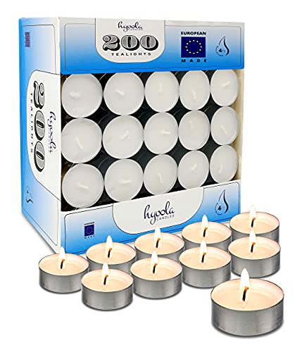 Hyoola Teelichter - Kerzen Großpackung mit 200 Stück - Teelichter Lange Brenndauer - in Europa Hergestellte Teelichtkerzen von Hyoola