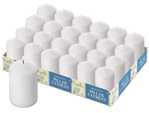 Hyoola Weiße Stumpenkerzen 5 x 7,5 cm - Unparfümierte Stumpenkerzen Groß - 24er-Pack - Kerzen Lange Brenndauer Hergestellt in EU von Hyoola