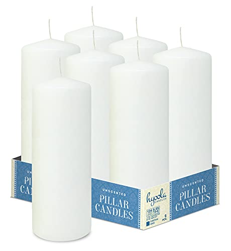 Hyoola Weiße Stumpenkerzen 7,5 x 20 cm - Unparfümierte Stumpenkerzen Groß - 6er-Pack - Kerzen Lange Brenndauer Hergestellt in EU von Hyoola