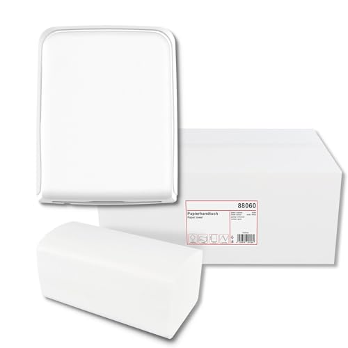HYPAFOL Handtuchpapierspender Maxi Interfold Weiß Matt - Hygienespender für V-Falz Papierhandtücher, 600 Blatt Kapazität (weiß matt, Spender + Handtuchpapier) von Hypafol