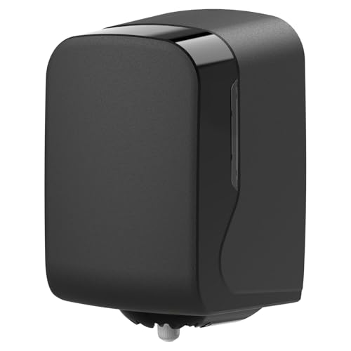 HypaFol Handtuchrollenspender, Center Pull Maxi schwarz matt – eleganter & hygienischer Papierspender, abschließbar, mit Adapter für Einzelblattabtrennung, für Handtuchrollen bis Ø 20 cm von Hypafol