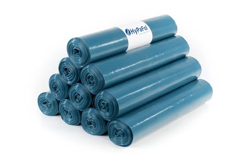 Hypafol 100 Stück reißfeste Müllsäcke | extra starke Abfallsäcke | 10 blaue Rollen | 240 L Fassungsvolumen | stabile Müllbeutel aus umweltfreundlicher Recyclingfolie von Hypafol