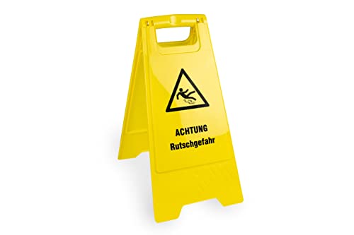 Hypafol Achtung! Rutschgefahr Warnschild | gelber Aufsteller zur Warnung vor nassen Böden | Einsetzbar in Hotels, Bürogebäude, Werkstatt, sowohl Innen- und Außenbereich | Beidseitig beschriftet von Hypafol