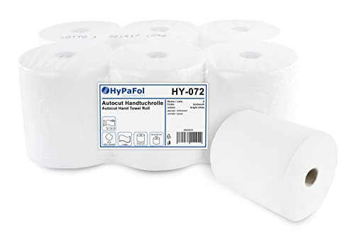 Hypafol Handtuchrolle | 2-lagig, 6 Rollen, 20 cm x 130 Meter, Ø19 cm |Papierhandtuchrolle aus Zellstoff | Ohne Perforation- für eine saubere und komfortable Handtrocknung von Hypafol