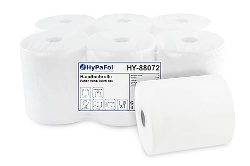 Hypafol Handtuchrolle | 2-lagig, 6 Rollen, 20 cm x 130 Meter, Ø19 cm |Papierhandtuchrolle aus Zellstoffmix | Ohne Perforation- für eine saubere und komfortable Handtrocknung von Hypafol