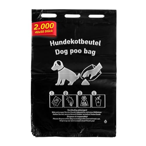 Hypafol Hundekotbeutel 2000 Stück à 40 x 50 St. I 20 x 31 cm I Hundetüten aus robustem HDPE I Hygienisch, extra stark & reißfest I Mit Einhängeösen für Spender I Umweltfreundlich & nachhaltig von Hypafol