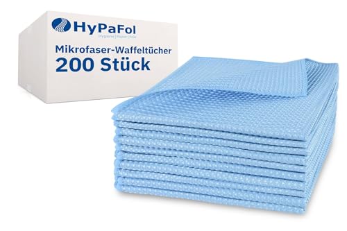 Hypafol Mikrofasertücher 200 Stück à 40x40 cm I Waffeltücher mit Randeinfassung zum Trocknen & Polieren I Saugstark & weich I Putzlappen zur streifenfreien Reinigung von Küche, Bad, Auto & Co. von Hypafol
