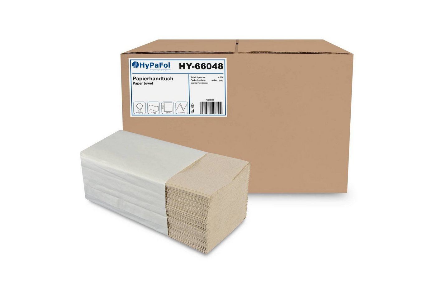Hypafol Papierhandtuch 1-lagig, recycling, 25x20 cm, ZZ/V Falz, 4.000 Blatt (12000-St) von Hypafol
