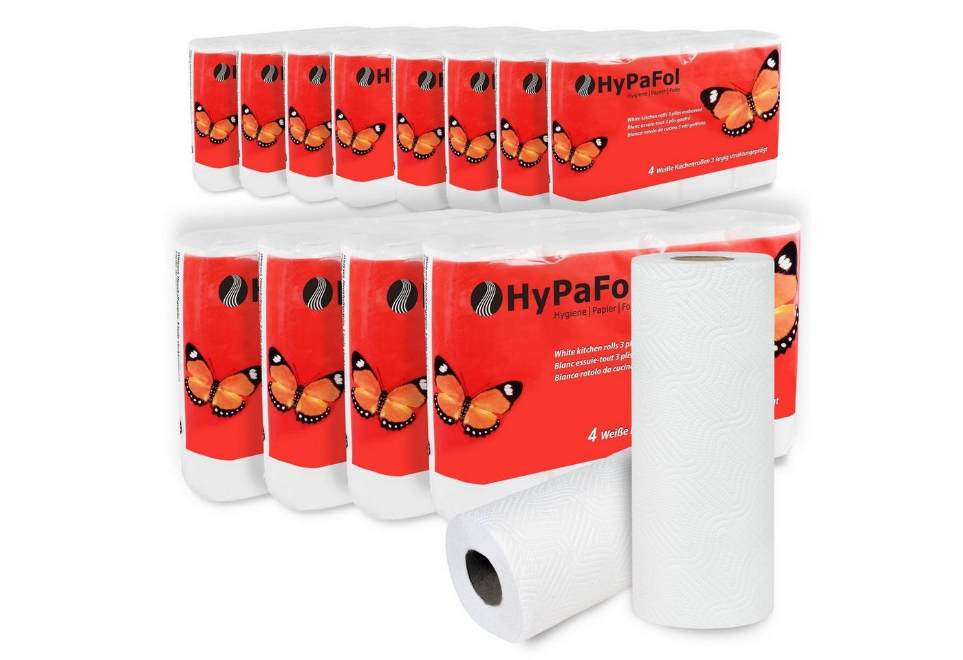 Hypafol Papierküchenrolle 100% Zellstoff, 3-lagig, 45 Blatt, weiß, 48 Rollen, Großhandelspack (48-St) von Hypafol