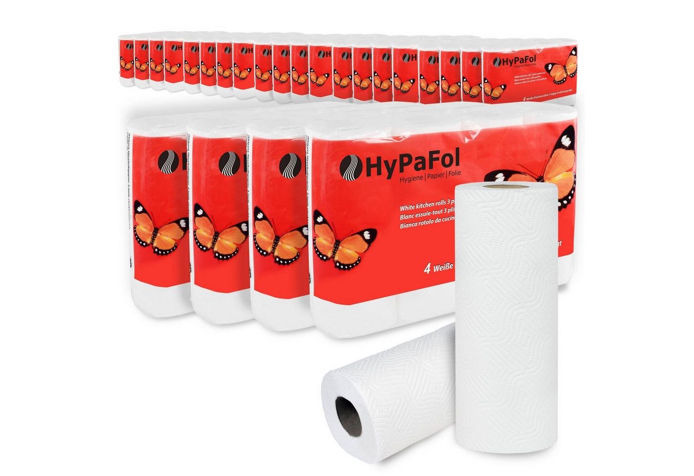 Hypafol Papierküchenrolle 100% Zellstoff, 3-lagig, 45 Blatt, weiß, 48 Rollen, Großhandelspack (96-St) von Hypafol