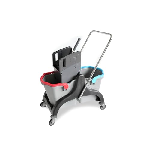 Hypafol Profi Putzwagen Reinigungswagen Gewerbe Black Edition | 2x25l Wischeimer mit Trennwand & ergonomischen Griffen | Kunststoff Putzeimer mit Presse zum Boden wischen oder als Putzset für Haushalt von Hypafol
