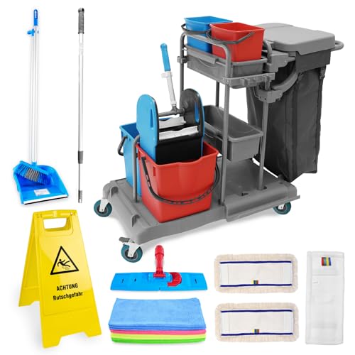 Hypafol Profi Putzwagen mit 100l Leinensack I Praktisches Reinigungsset mit 2x18l & 2x5l Eimern I Stabile Mopp-Presse & Halterung für Besen & Lappen I Set mit 3 x 50 cm Wischmopp & 12 x Mikrofasertuch Hypafol Profi Putzwagen mit 100l Leinensack I Praktisches Reinigungsset mit 2x18l & 2x5l Eimern I Stabile Mopp-Presse & Halterung für Besen & Lappen I Set mit 3 x 50 cm Wischmopp & 12 x Mikrofasertuch von Hypafol