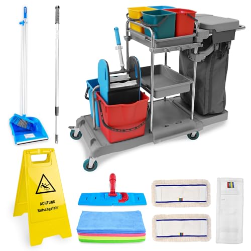 Hypafol Profi Putzwagen mit 100l Leinensack I Praktisches Reinigungsset mit 2x18l & 4x5l Eimern I Stabile Mopp-Presse & Halterung für Besen & Lappen I Set mit 3 x 40 cm Wischmopp & 12 x Mikrofasertuch Hypafol Profi Putzwagen mit 100l Leinensack I Praktisches Reinigungsset mit 2x18l & 4x5l Eimern I Stabile Mopp-Presse & Halterung für Besen & Lappen I Set mit 3 x 40 cm Wischmopp & 12 x Mikrofasertuch von Hypafol