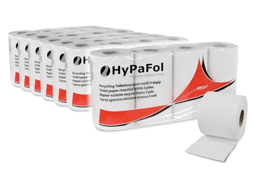 Hypafol Toilettenpapier 3-lagig 56 Rollen I Recycling Natur I geprägtes Klopapier I stark, schnell auflöslich & reißfest I Klopapier Vorteilspack I WC Papier Klopapierrollen I Eco WC-Produkte von Hypafol