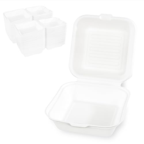 Hypafol Zuckerrohr Box 100 Stück für Hamburger I Formstabile Einwegschalen zum Verpacken von Essen I ökologisch, nachhaltig & zu 100% kompostierbar I 14x14x7cm I vielseitige To Go Box aus Zuckerrohr von Hypafol