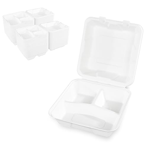 Hypafol Zuckerrohr Box 3-teilig 200 Stück I Formstabile Einwegschalen zum Verpacken von Essen I ökologisch, nachhaltig & 100% kompostierbar I 21x21x8cm I vielseitige To Go Menuebox aus Zuckerrohr von Hypafol