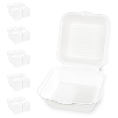 Hypafol Zuckerrohr Box 500 Stück für Hamburger I Formstabile Einwegschalen zum Verpacken von Essen I ökologisch, nachhaltig & zu 100% kompostierbar I 14x14x7cm I vielseitige To Go Box aus Zuckerrohr von Hypafol