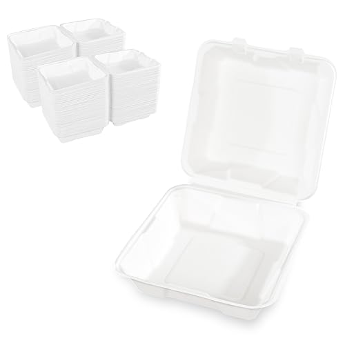 Hypafol Zuckerrohr Box ungeteilt 200 Stück I Formstabile Einwegschalen zum Verpacken von Essen I ökologisch, nachhaltig & zu 100% kompostierbar I 21x21x8cm I vielseitige To Go Menuebox aus Zuckerrohr von Hypafol