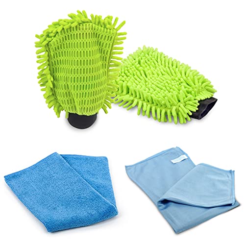 Mikrofasertuch-Reinigungsset für das Auto, Motorrad, Boot etc. I Mit Glaspoliertuch, Mikrofasertuch & Mikrofaserhandschuhen I Für den Innenraum & die Außenreinigung I Saugstark & schnell trocknend von Hypafol