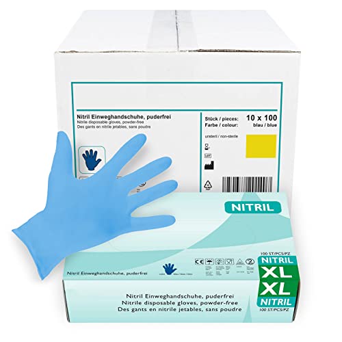 Nitrilhandschuhe 1.000 Stück in XL I Puderfreie Einmalhandschuhe I Geeignet für Lebensmittelbereich, Kosmetik & als medizinische Untersuchungshandschuhe I Robuste Einweghandschuhe von Hypafol