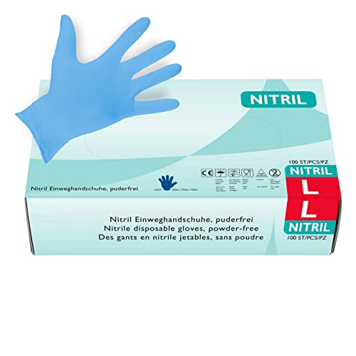 Nitrilhandschuhe 100 Stück in L I Puderfreie Einmalhandschuhe I Geeignet für Lebensmittelbereich, Kosmetik & als medizinische Untersuchungshandschuhe I Robuste Einweghandschuhe von Hypafol