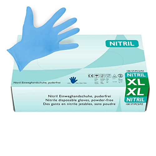Nitrilhandschuhe 100 Stück in XL I Puderfreie Einmalhandschuhe I Geeignet für Lebensmittelbereich, Kosmetik & als medizinische Untersuchungshandschuhe I Robuste Einweghandschuhe von Hypafol