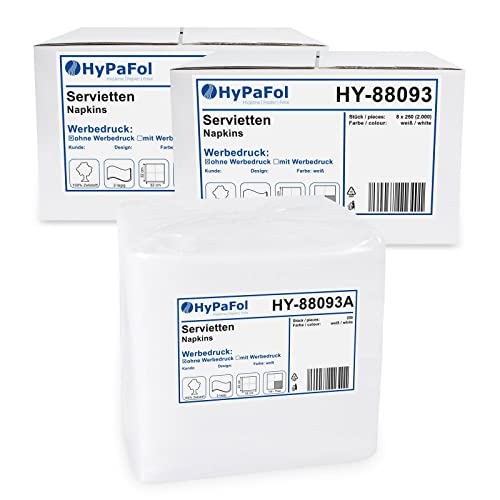 Hypafol Servietten weiß à 32x32 cm, 2-lagig I Prägeservietten im Vorteilspack I Papierservietten für Gastronomie-Betriebe, Kantinen, Büros und Co. I 100% Zellstoff und 1/4-Falz I 16 x 250 Stück von Hypafol