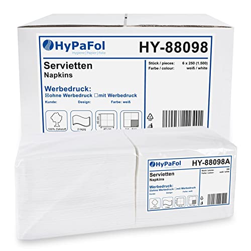 Servietten 40x40 cm, weiß 2-lagig, 1/4-Falz, 6x250 Stück von Hypafol